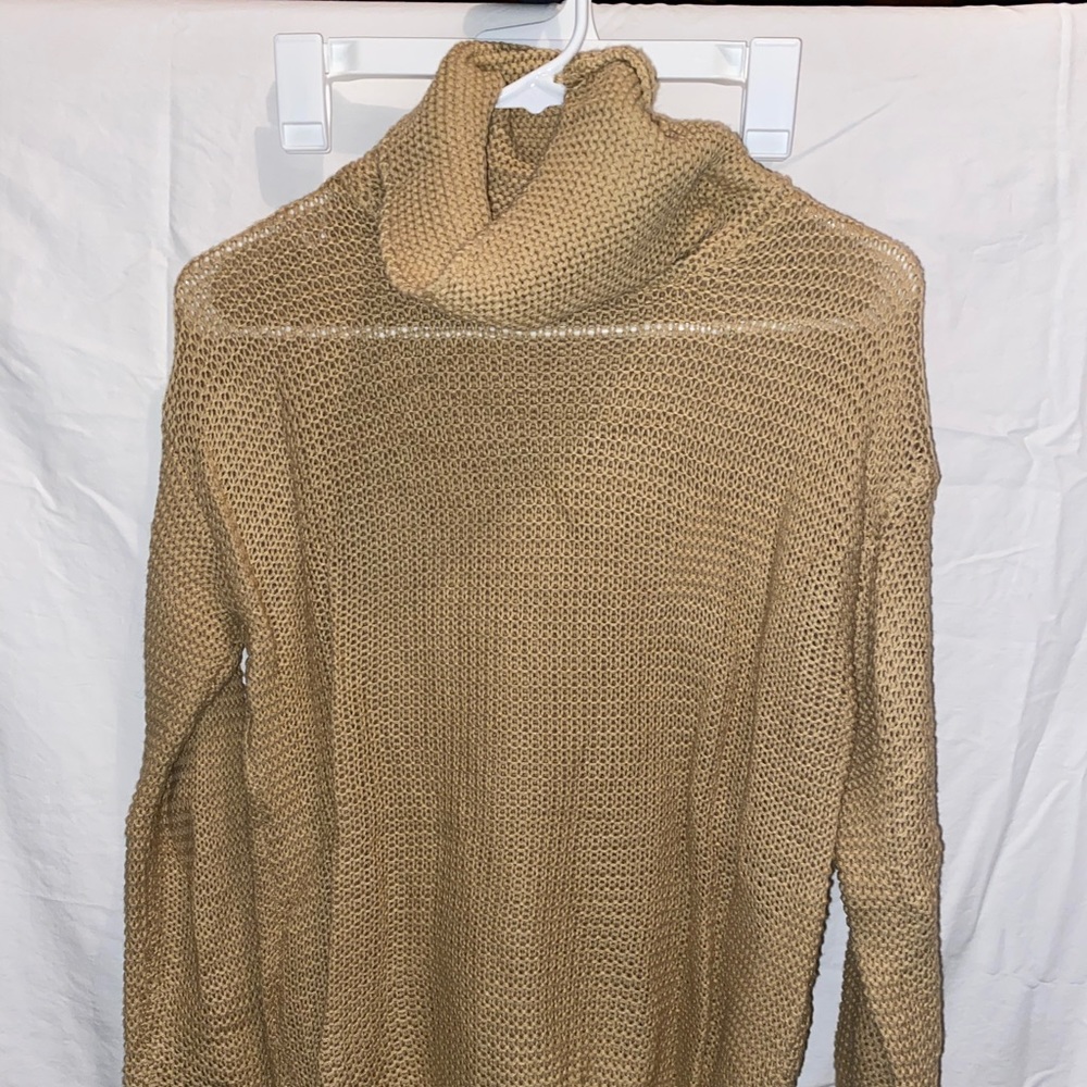 tan turtleneck sweater